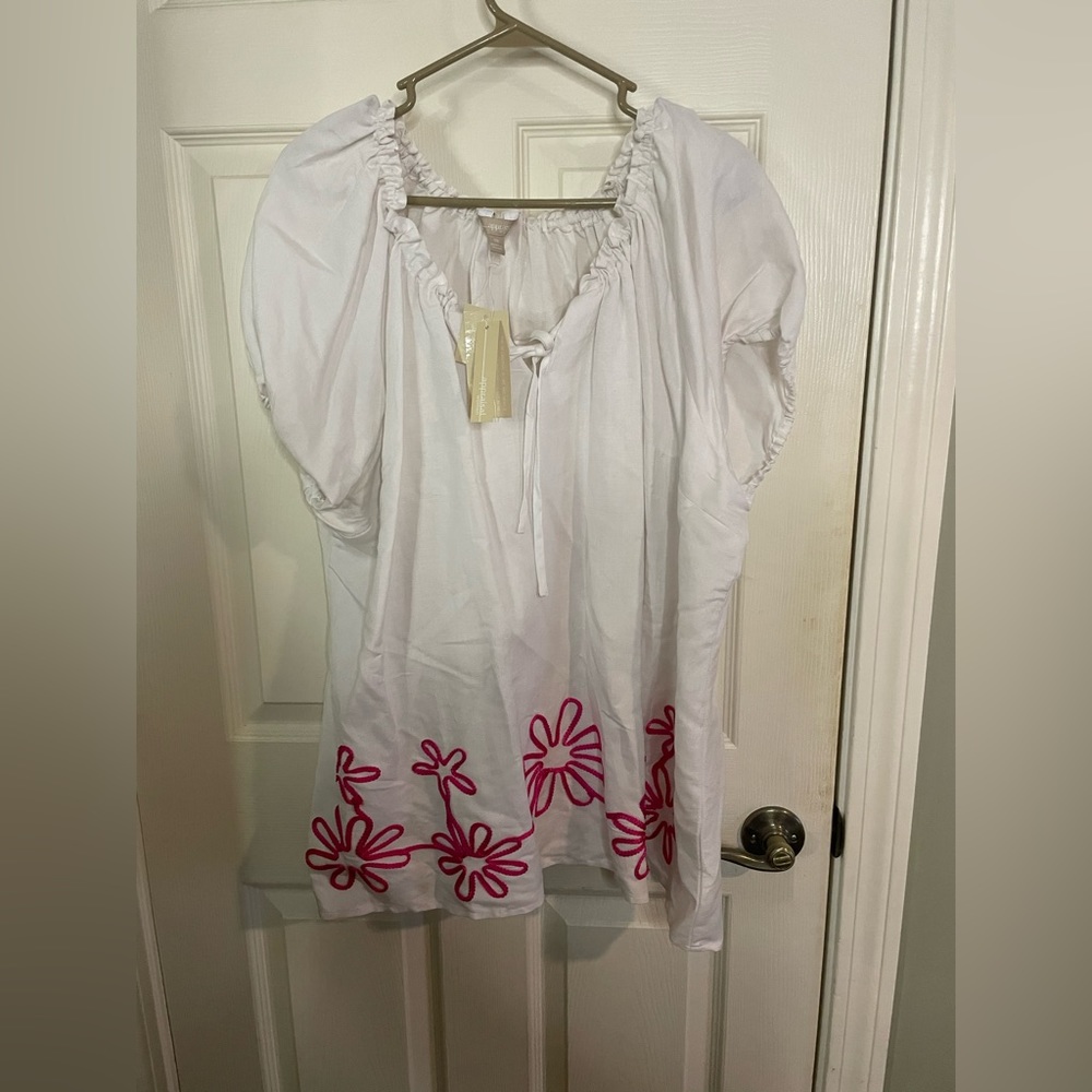 Appraisal women 3x white with pink detail short sleeve shirt